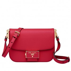 Prada Embleme Shoulder Bag In Red Saffiano Leather 