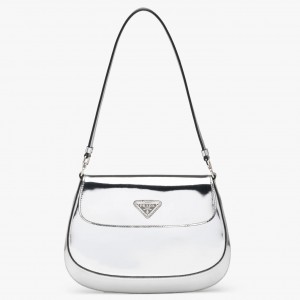 Prada Cleo Flap Bag In Silver Brushed Leather