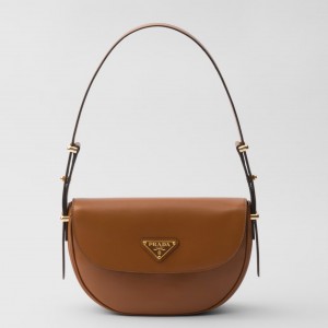 Prada Arque Shoulder Bag with Flap in Brown Leather