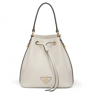 Prada Bucket Bag In White Saffiano Leather 