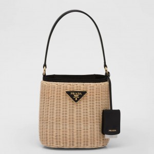 Prada Bucket Bag In Wicker and Black Canvas 