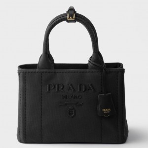 Prada Jardiniere Small Tote Bag in Black Cotton Canvas