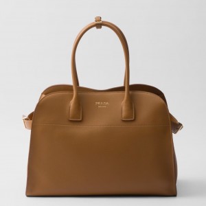 Prada Large Tote Bag in Brown Leather with Buckles