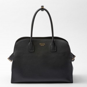 Prada Large Tote Bag in Black Leather with Buckles