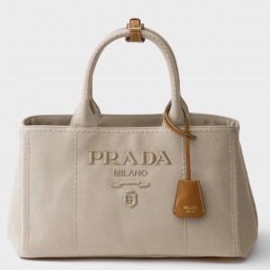 Prada Jardiniere Large Tote Bag in Natural Cotton Canvas 