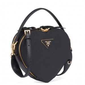 Prada Odette Heart Bag In Black Saffiano Leather