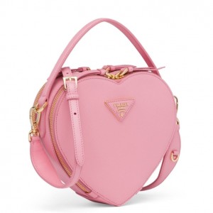 Prada Odette Heart Bag In Pink Saffiano Leather
