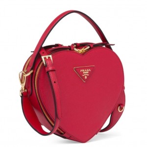 Prada Odette Heart Bag In Red Saffiano Leather