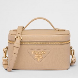 Prada Mini Vanity Bag in Sand Beige Grained Leather