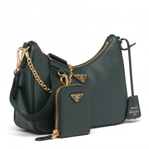 Prada Re-Edition 2005 Shoulder Bag In Green Saffiano Leather
