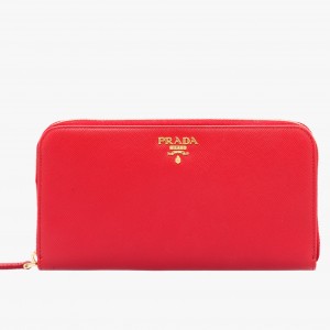 Prada Zipped Wallet In Red Saffiano Leather