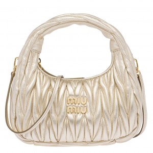Miu Miu Wander Hobo Bag in Gold Matelasse Leather