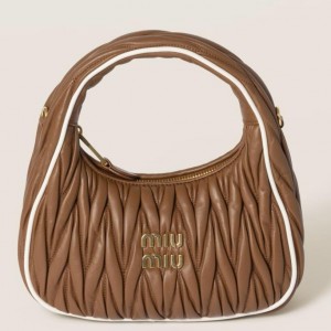 Miu Miu Wander Hobo Bag in Cognac Matelasse Nappa Leather