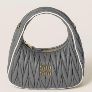 Miu Miu Wander Hobo Bag in Grey Matelasse Nappa Leather