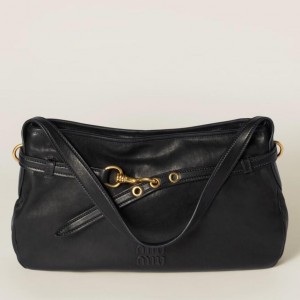Miu Miu Aventure Medium Shoulder Bag in Black Nappa Leather