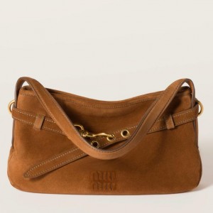 Miu Miu Aventure Small Shoulder Bag in Brown Suede Leather