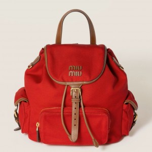 Miu Miu Large Backpack in Red Canvas and Calfskin