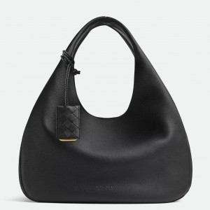 Bottega Veneta Campana Large Bag in Black Caflskin