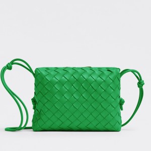 Bottega Veneta Loop Small Bag In Green Intrecciato Lambskin