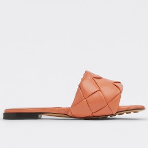 Bottega Veneta Lido Slides In Orange Intreccio Lambskin