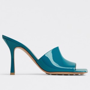 Bottega Veneta Stretch Mules 90mm In Blue Patent Leather