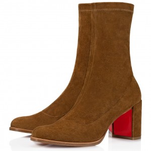 Christian Louboutin Stretchadoxa 70MM Ankle Boots in Brown Suede