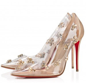 Christian Louboutin Degraqueenie 85mm Pumps in Gold Leather with Crystals