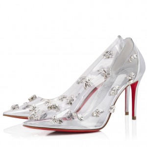 Christian Louboutin Degraqueenie 85mm Pumps in Silver Leather with Crystals