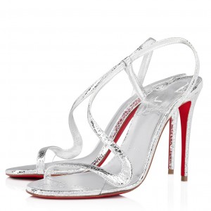 Christian Louboutin Rosalie Sandals 100mm in Silver Metallic Leather