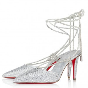 Christian Louboutin Astrid Lace Strassita 85mm Strappy Pumps with Crystal