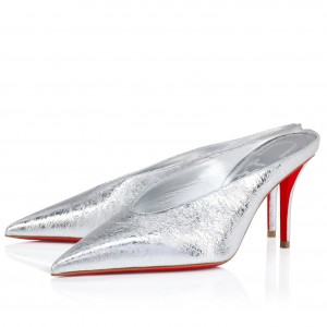 Christian Louboutin Miss Z Slimimule 80mm in Silver Metallic Leather