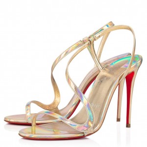 Christian Louboutin Rosalie 100mm Sandals In Gold Patent Psychic