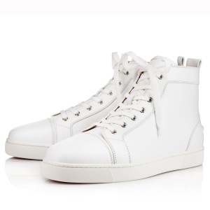 Christian Louboutin Men's Louis Flat Sneakers In White Leather