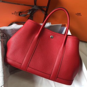 Hermes Garden Party 30 Bag In Red Clemence Leather