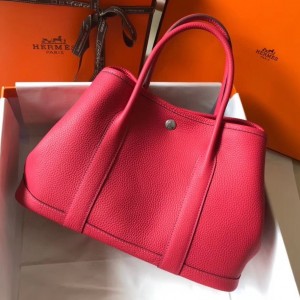Hermes Garden Party 30 Bag In Rose Red Clemence Leather