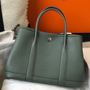 Hermes Garden Party 30 Bag In Vert Amande Clemence Leather