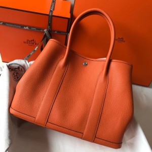 Hermes Garden Party 36 Bag In Orange Clemence Leather