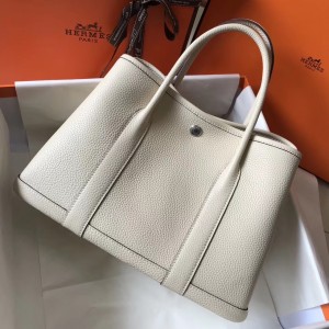Hermes Garden Party 36 Bag In White Clemence Leather