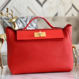 Hermes 24/24 29 Bag In Red Clemence Calfskin