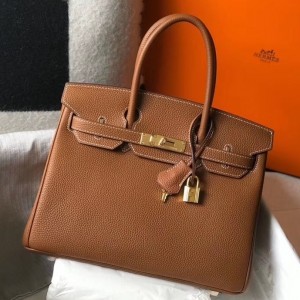 Hermes Brown Clemence Birkin 30cm Bag