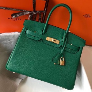 Hermes Malachite Clemence Birkin 30cm Bag