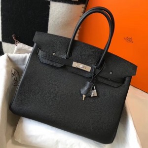 Hermes Noir Clemence Birkin 30cm Bag