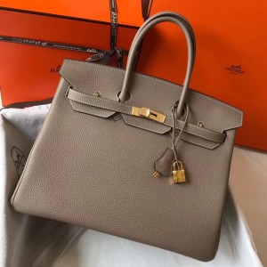 Hermes Grey Clemence Birkin 35cm Bag