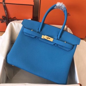 Hermes Blue Zanzibar Birkin 30cm Clemence Handmade Bag