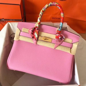 Hermes Pink Birkin 30cm Clemence Handmade Bag