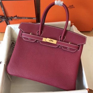 Hermes Ruby Birkin 30cm Clemence Handmade Bag