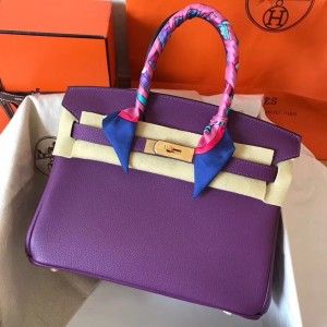 Hermes Ultraviolet Birkin 30cm Clemence Handmade Bag