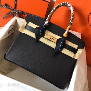 Hermes Black Birkin 30cm Epsom Handmade Bag