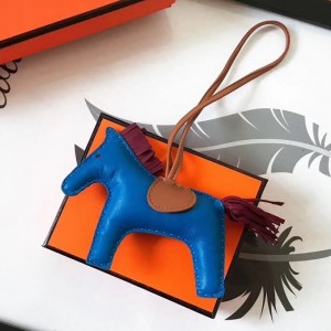 Hermes Rodeo Horse Bag Charm In Blue/Camarel/Ruby Leather