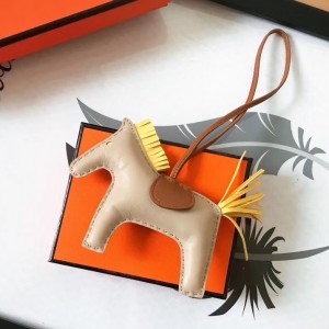 Hermes Rodeo Horse Bag Charm In Beige/Camarel/Yellow Leather